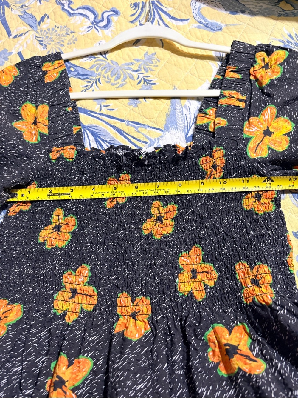 Smocked Black Casual Dress with Yellow Floral Print, sz4 - Picture 5 of 10